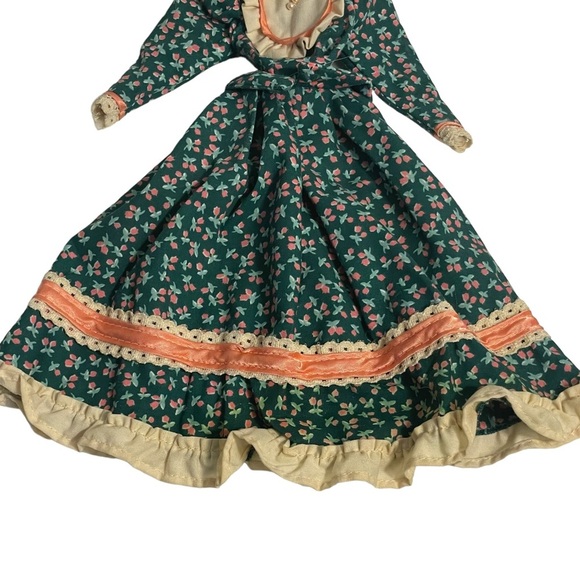 Vintage Pioneer Barbie Green Calico Ruffle Prarie Dress - Picture 4 of 7